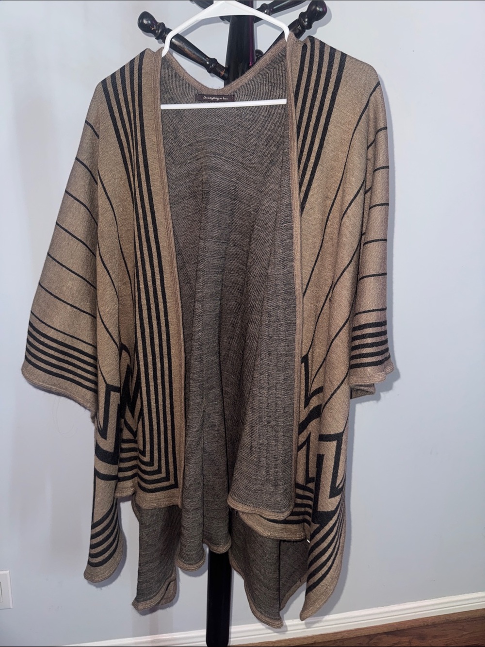 Women's Taupe and Black Striped Open-Front Sweater Cardigan 31